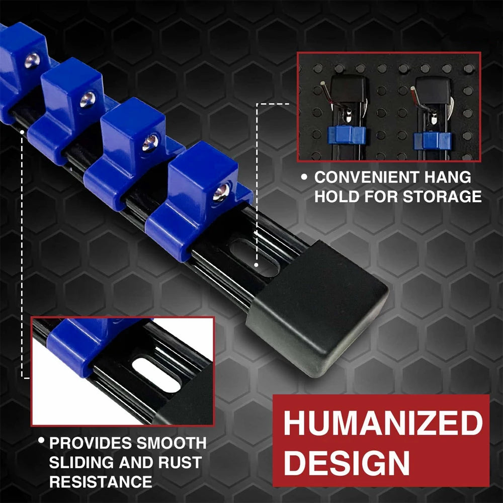 1pc 360° Swivel Socket Organizer 1/4 3/8 1/2 Premium Quality Socket Clip Rail Holder Socket Sliding Stand Sleeve Rail Rack Tools