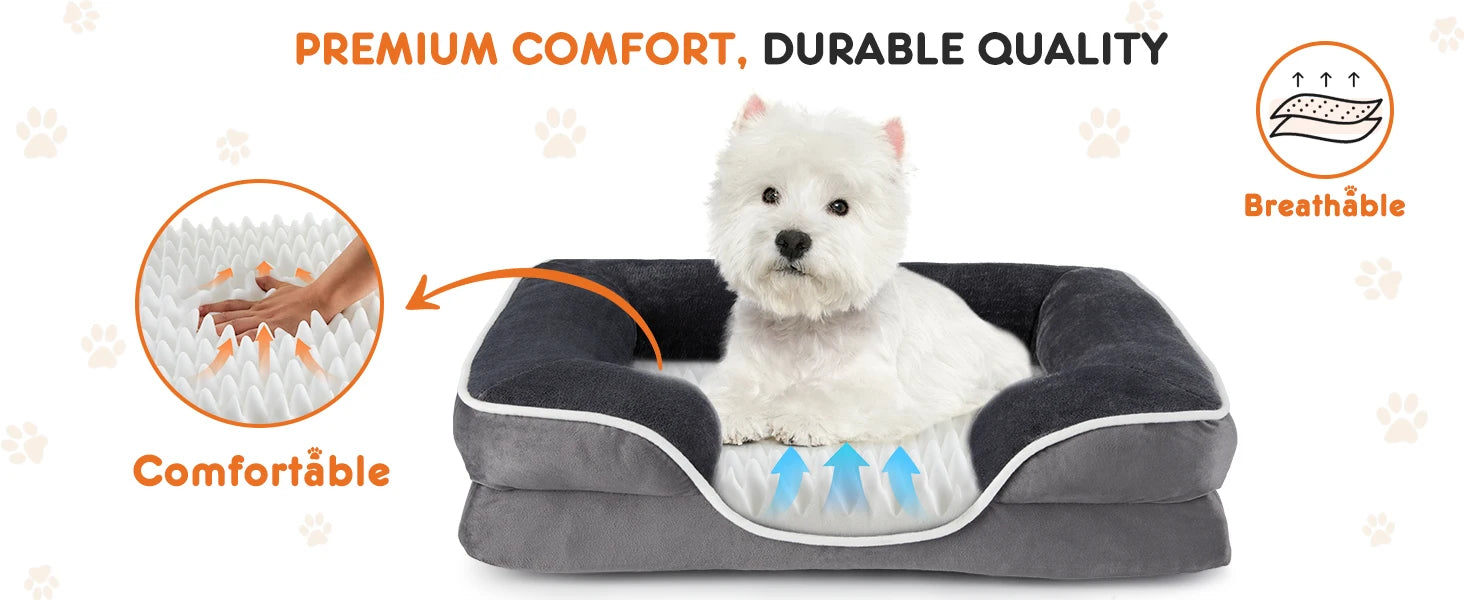 Orthopedic Memory Foam Dog Bed with Washable Cover & Non-Slip Base