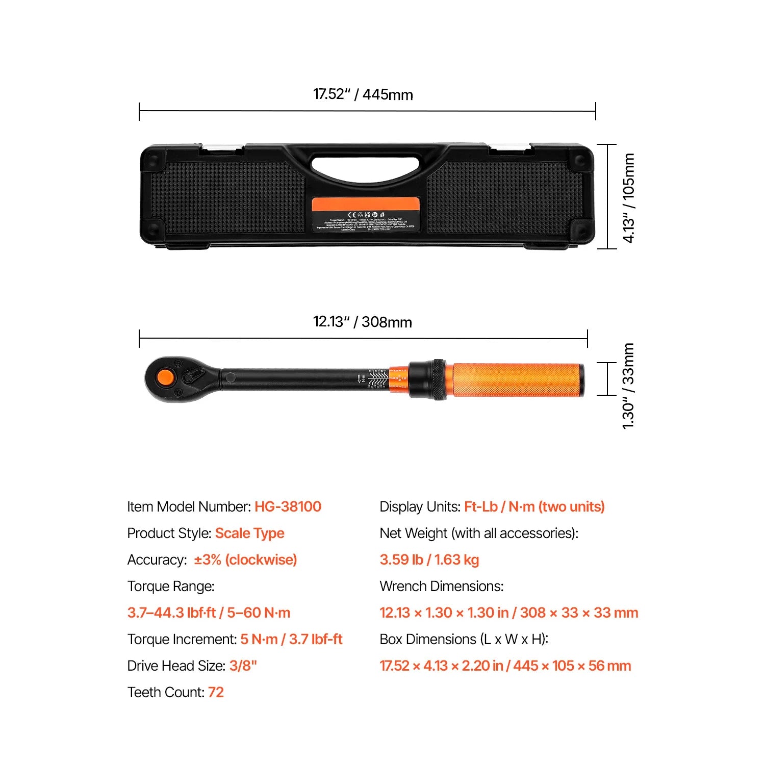 Adjustable Click Torque Wrench Set with Dual Scale Precision