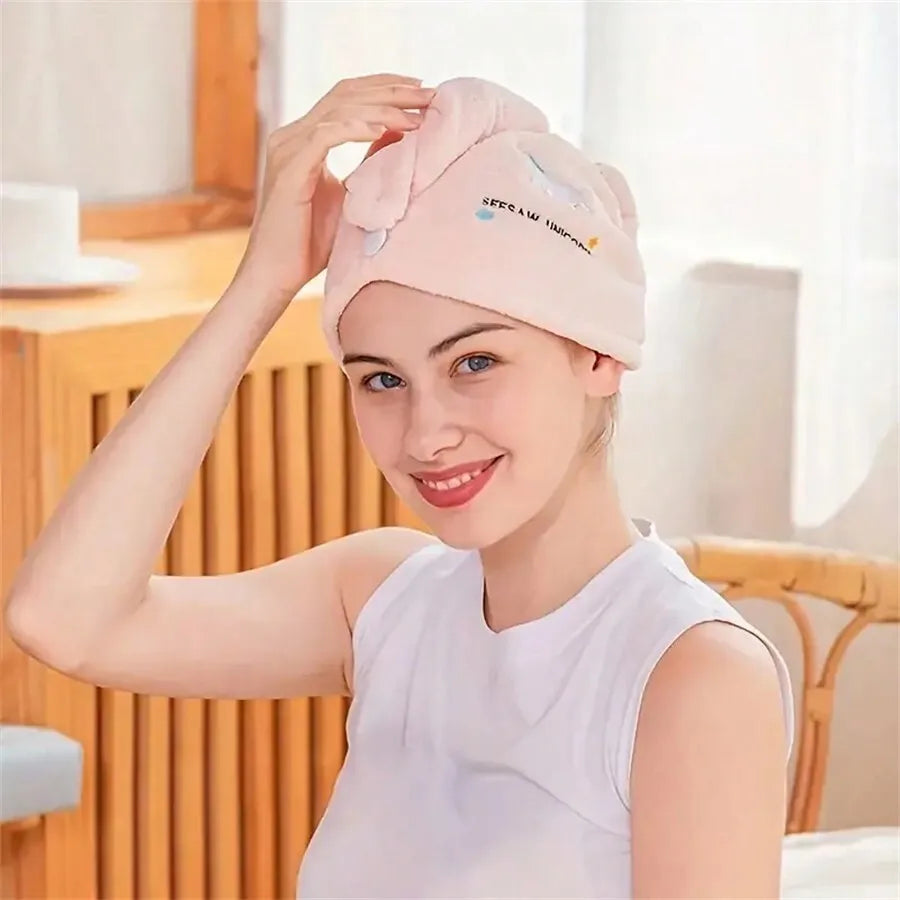 Quick-Dry Coral Fleece Hair Towel Wrap with Embroidery