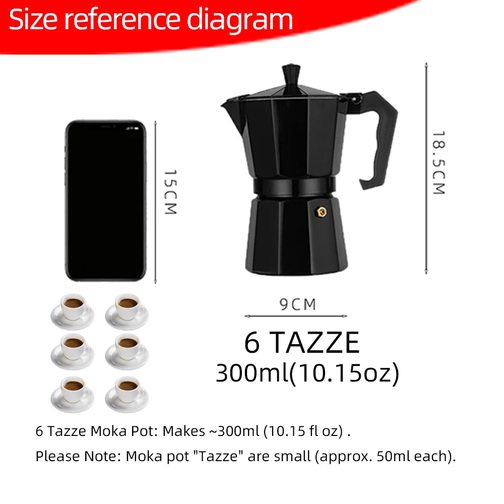 Stovetop Moka Pot in 3 or 6 Cup Sizes, Aluminium