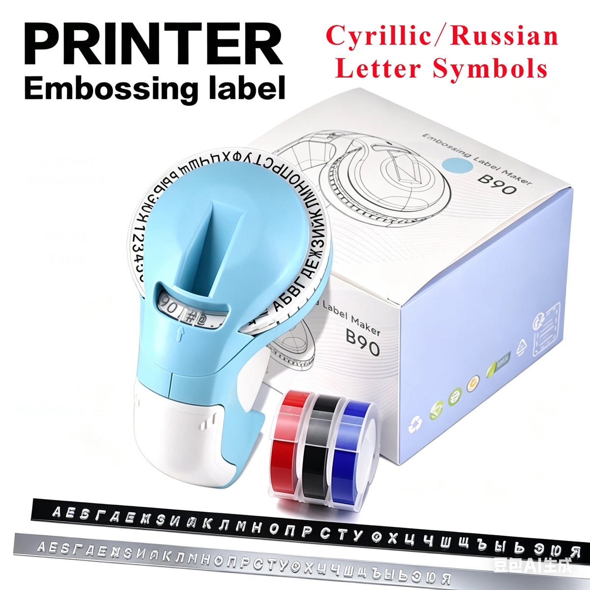 B90 Cyrillic & English Portable Label Maker similar to Dymo 12965 Omega Machine Fit for Dymo 3D 1610 motex e5500 9mm Refills