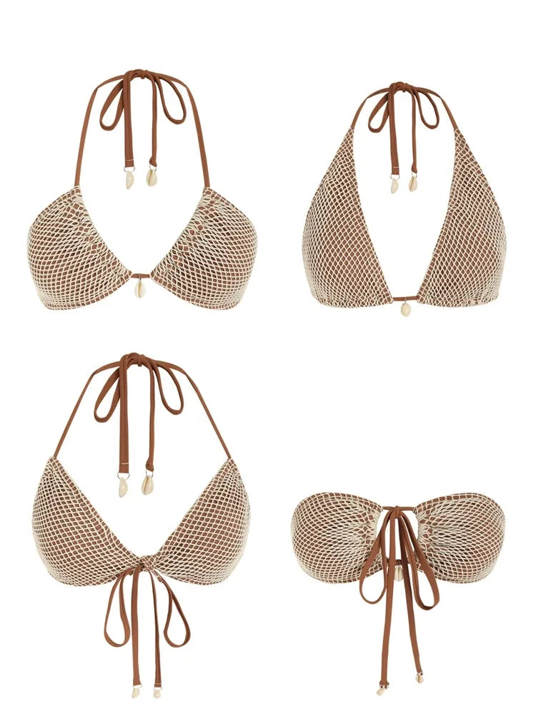 ZAFUL Ženske kopalke, kopalke, ki se ujemajo z večstranskimi, kontrastnimi mrežastimi povodci, s trakom in zavezo ob strani, tanga dvodelni bikini komplet kopalni