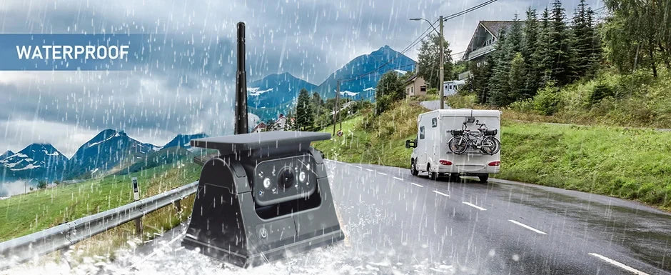 QXNY Wireless Solar Powered Energy Magnet Reverse Backup Camera with AHD 5"  Rear View Monitor for Camper Truck Trailer Rv 