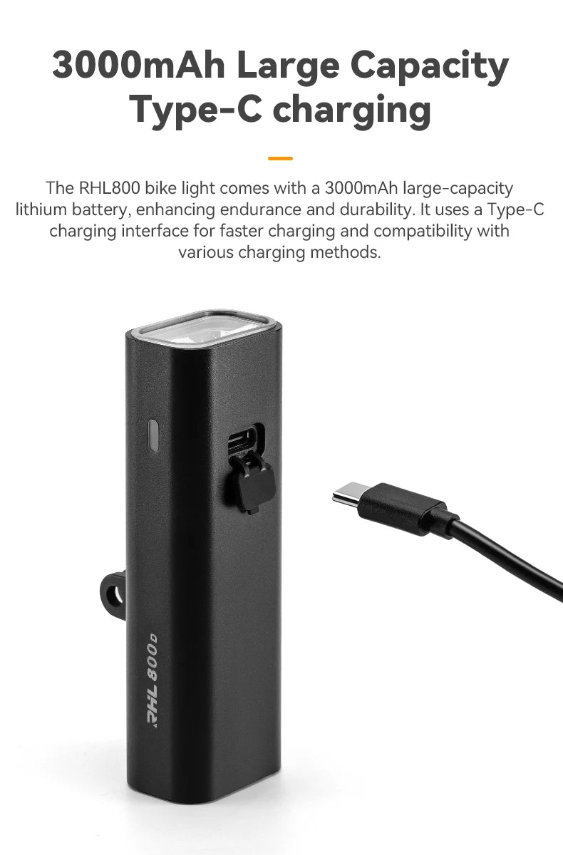 Bike Front Light 400/800LM USB-C Rechargeable IPX6 Aluminum