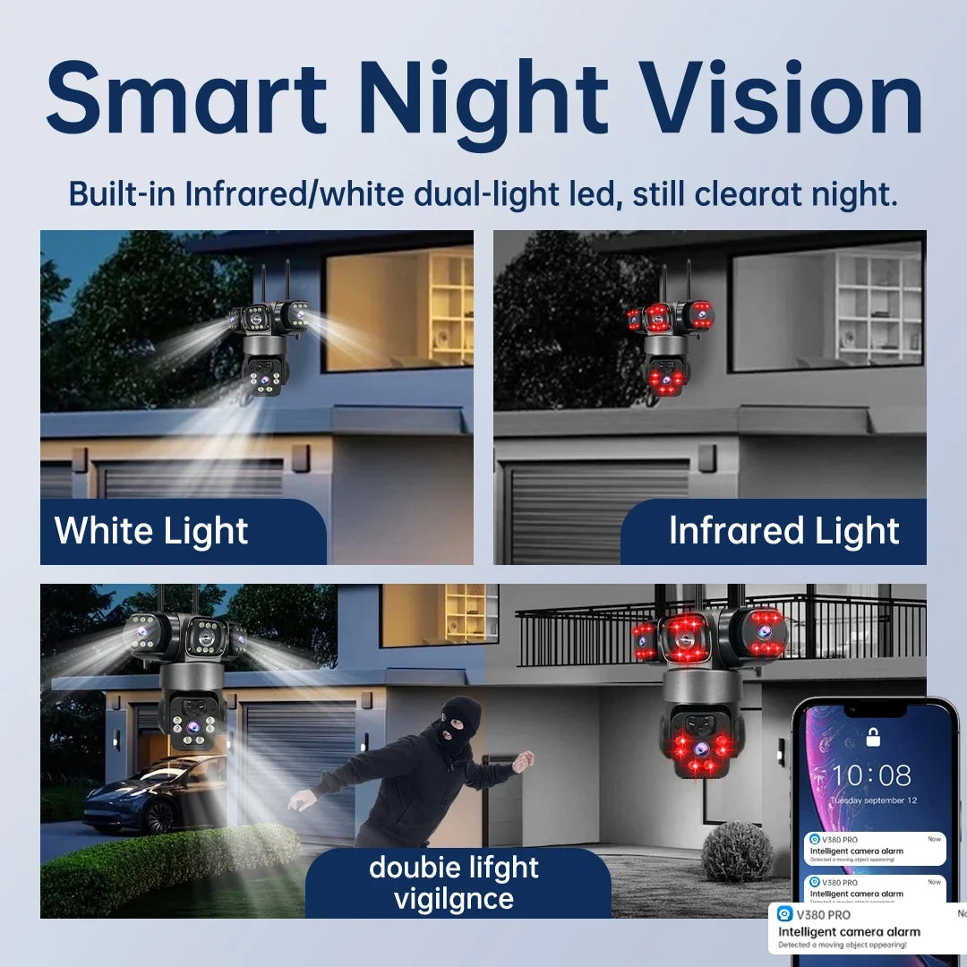 Solar PTZ Security Camera with Triple Lens and Triple Screens