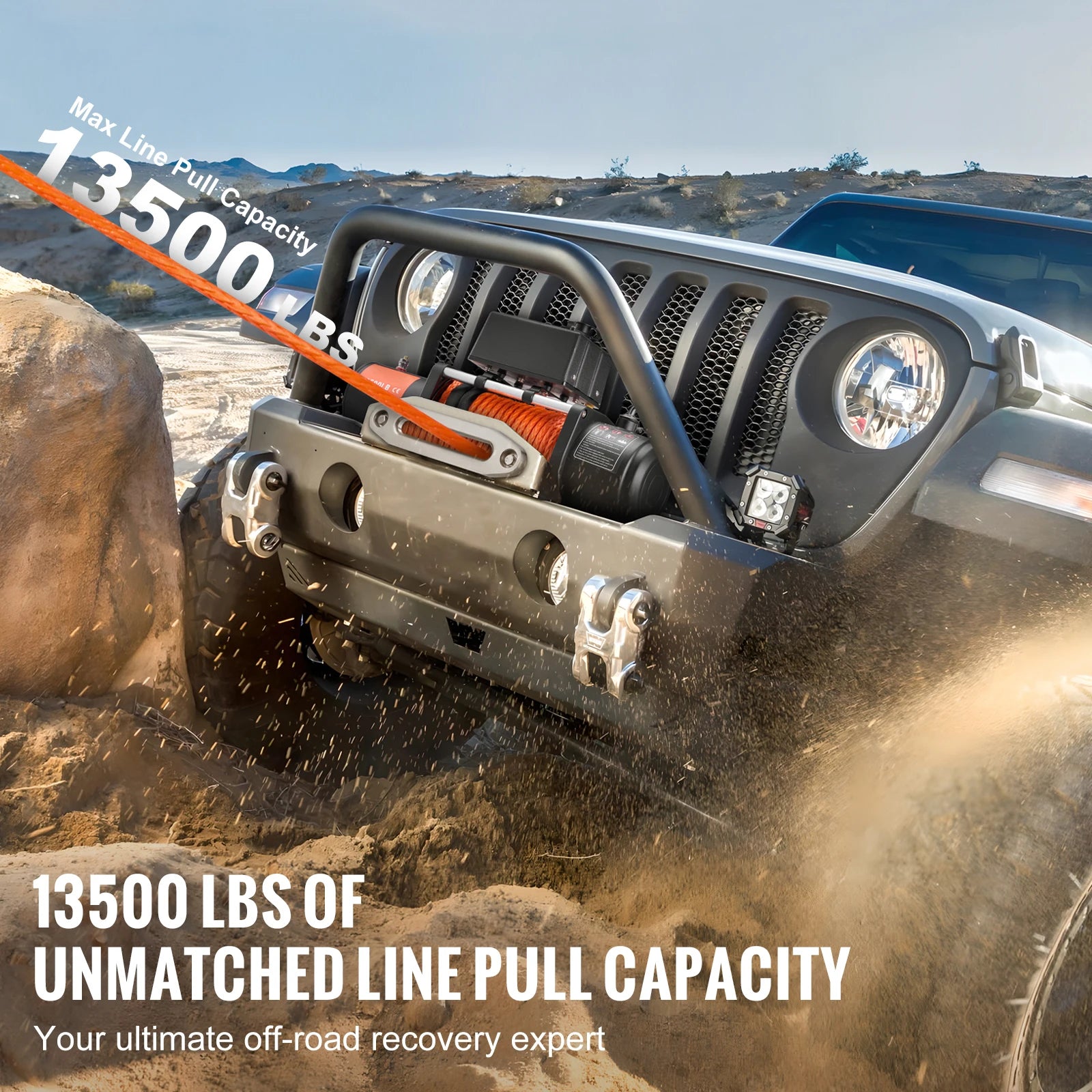 13500 lb Electric Winch with Synthetic Rope & Dual Remote Control