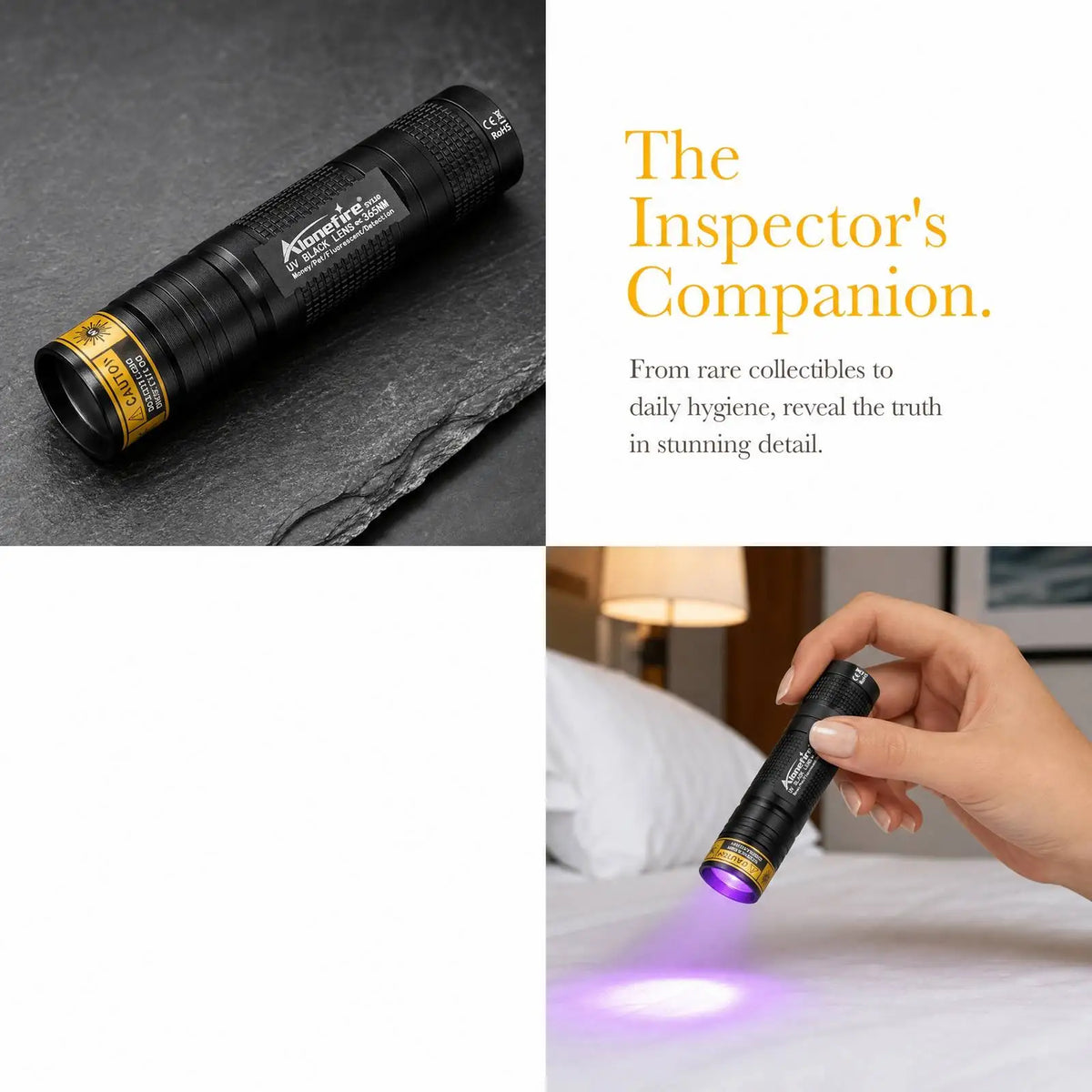 Lumina UV mini 365nm/395nm, USB reîncărcabil, lampă hiper UV pentru uscarea adezivi, animale de companie (pisică, câine), urină, tinea, bani, cuțit, scorpion, detectare lumina