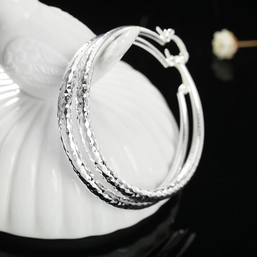 Charms fine 925 Sterling Silver 5CM circle hoop Earrings for Women fashion Pretty wedding party Jewelry Holiday gifts 
