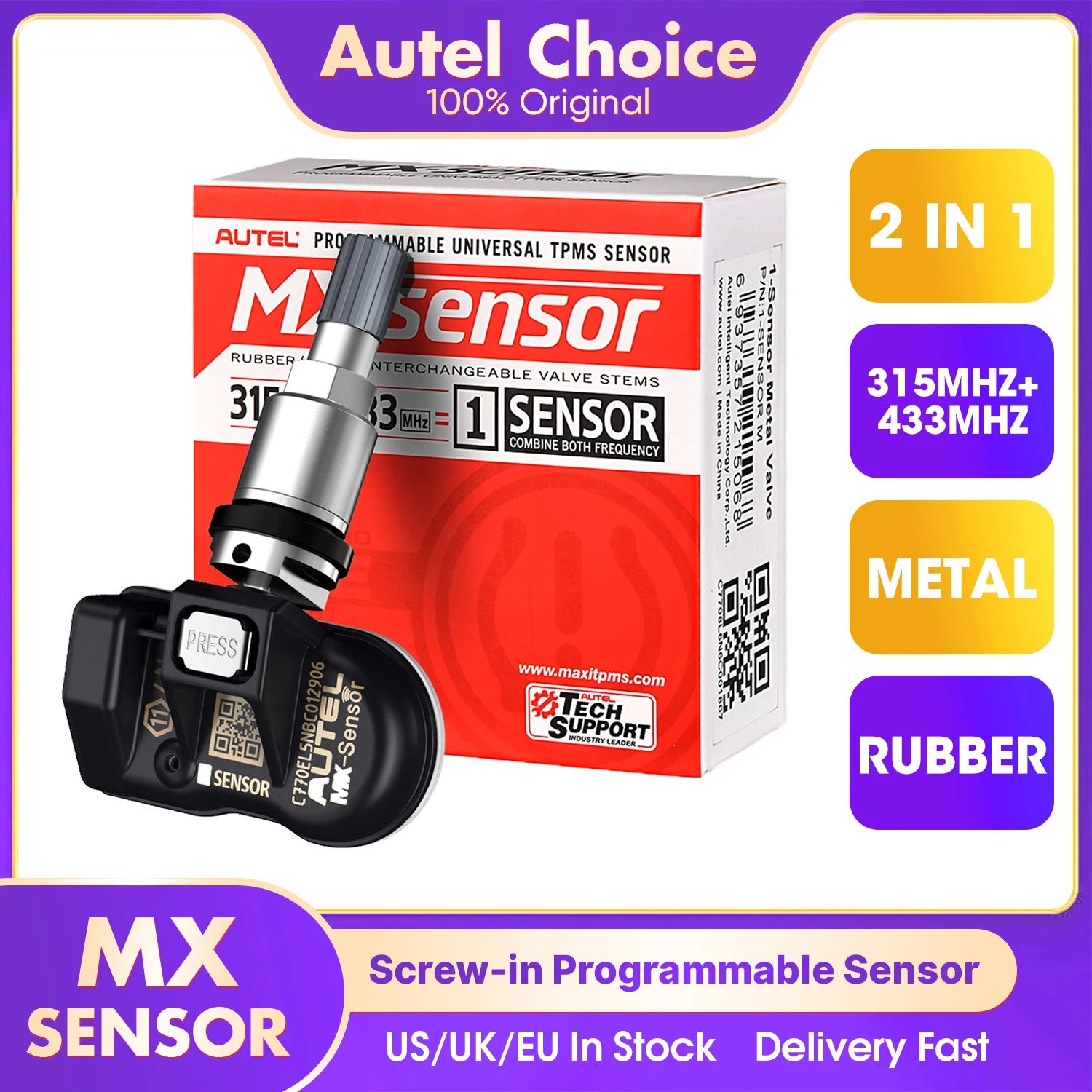 Autel MX TPMS-sensor 2-i-1 315MHz & 433MHz klonbar