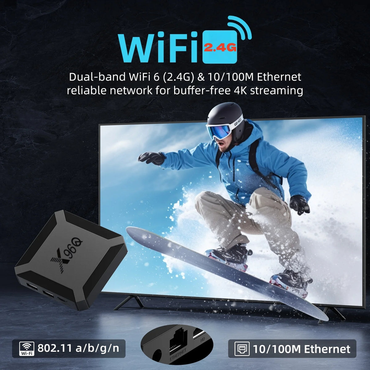 X96Q Android 10 TV Box Allwinner H313 Quad Core 4K Smart Media Player 1GB 2GB RAM 8GB 16GB ROM WiFi Ethernet AV Output Set Top Box for Old TV IPTV Receiver