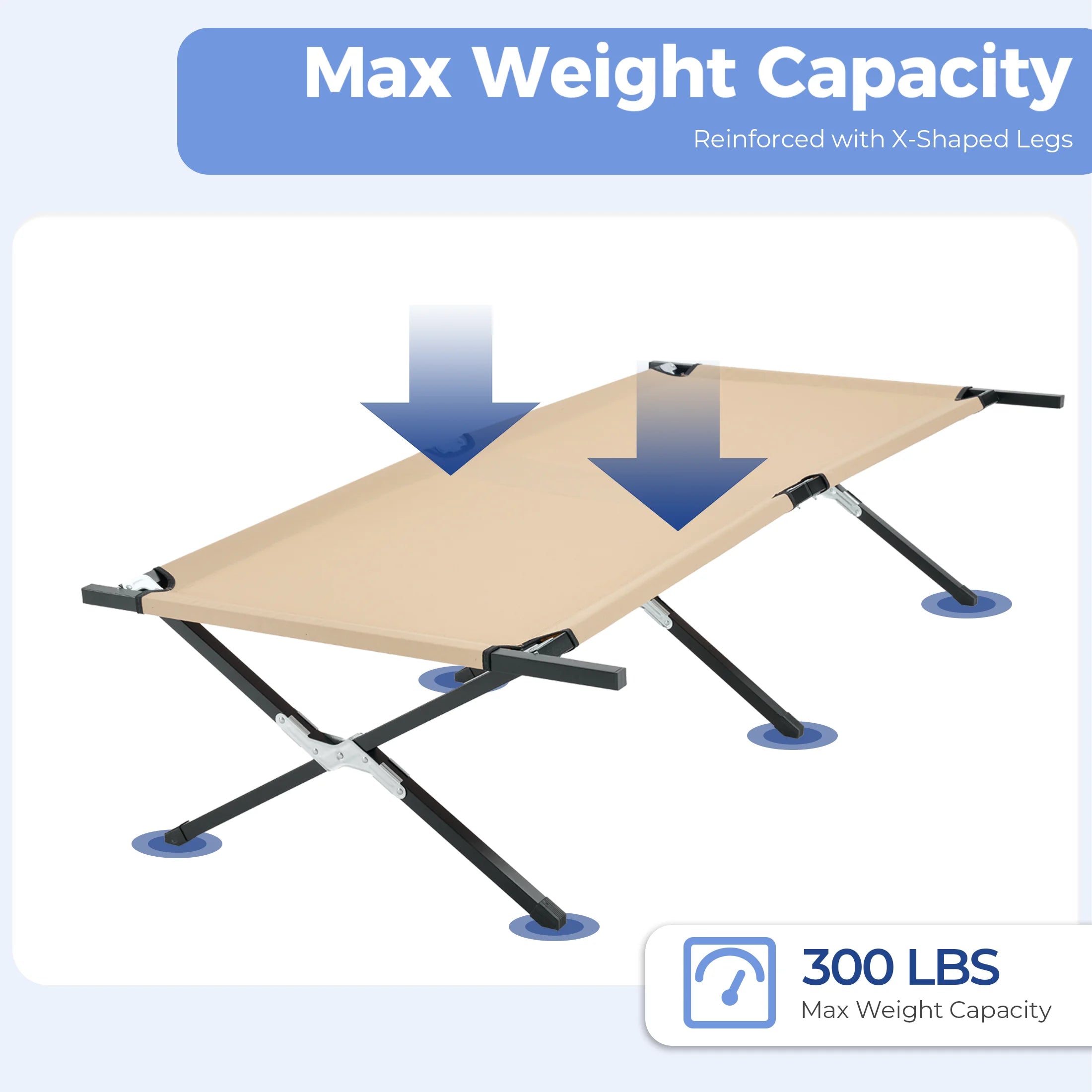 Portable Folding Camping Cot Bed 300 lbs Capacity 73" x 36"