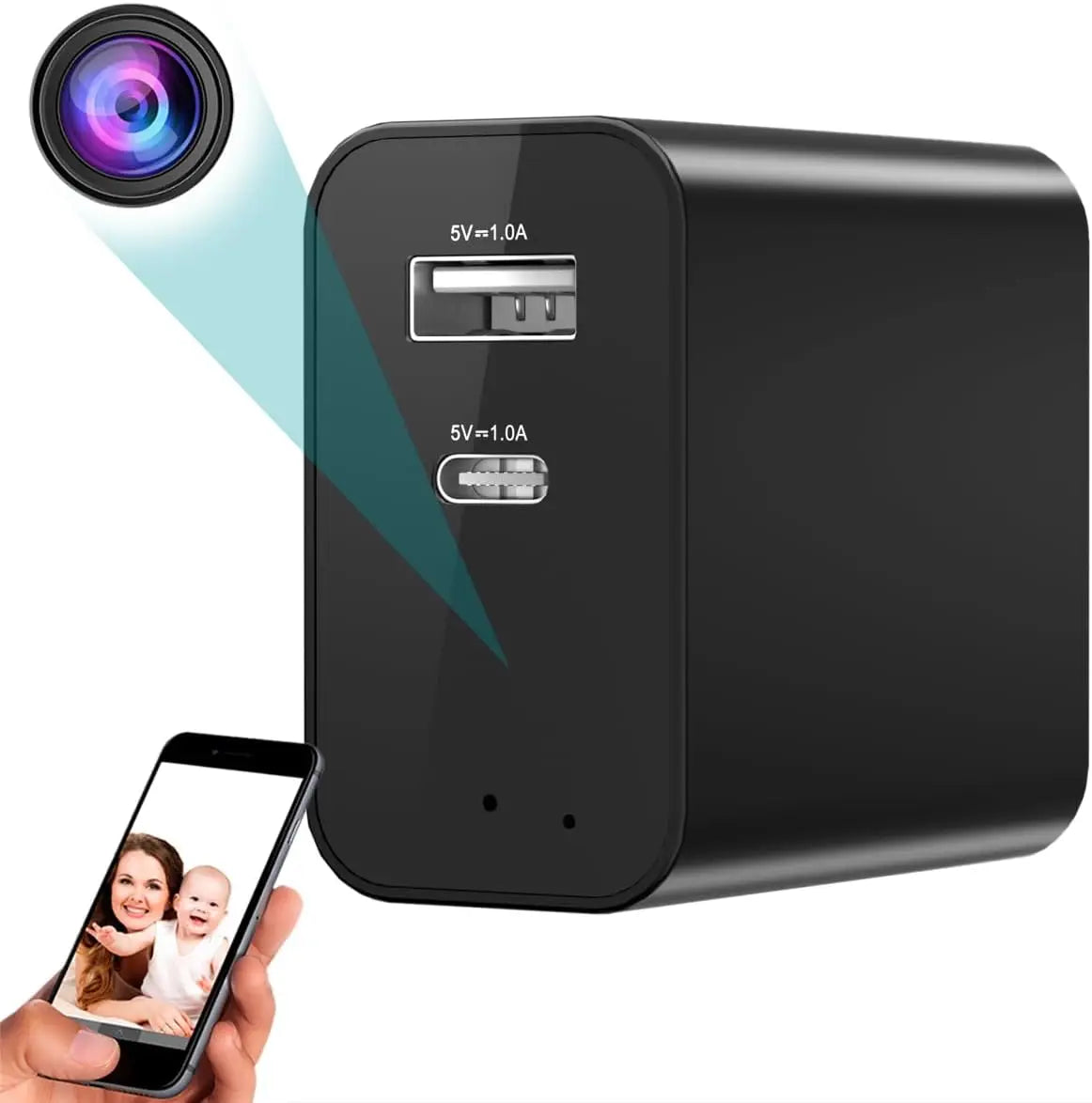 160° Wide Angle 4K HD Charger Camera with Motion Detection, App Remote Control and 24/7 continuou.
