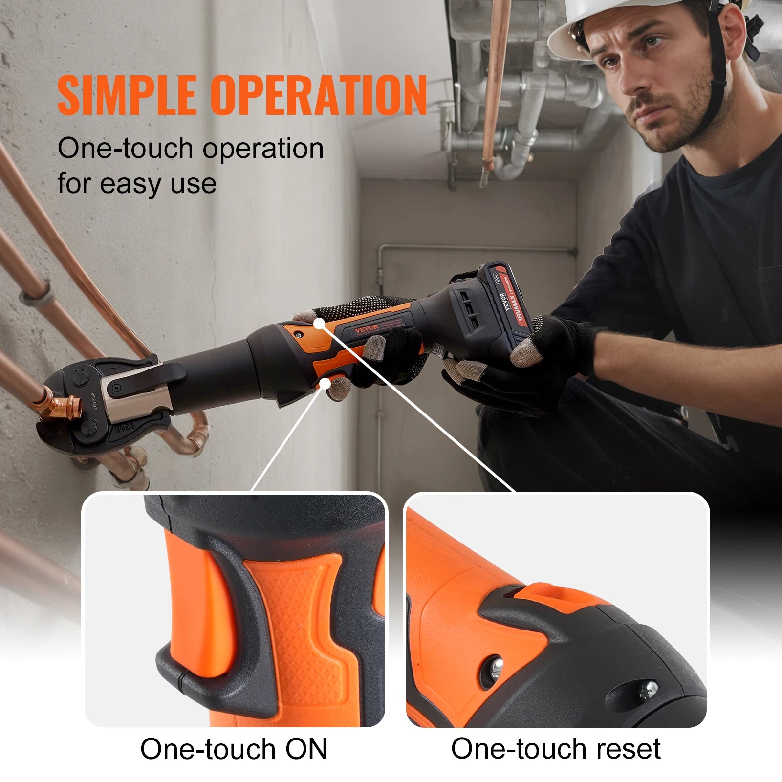 18V Cordless Pipe Crimping Tool Kit with 3 Jaws & 2 Batteries