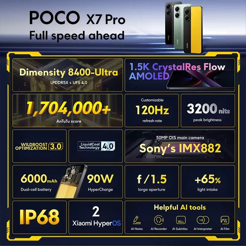 Global Version POCO X7 Pro Smartphone with 1.5K AMOLED & 50MP OIS Camera