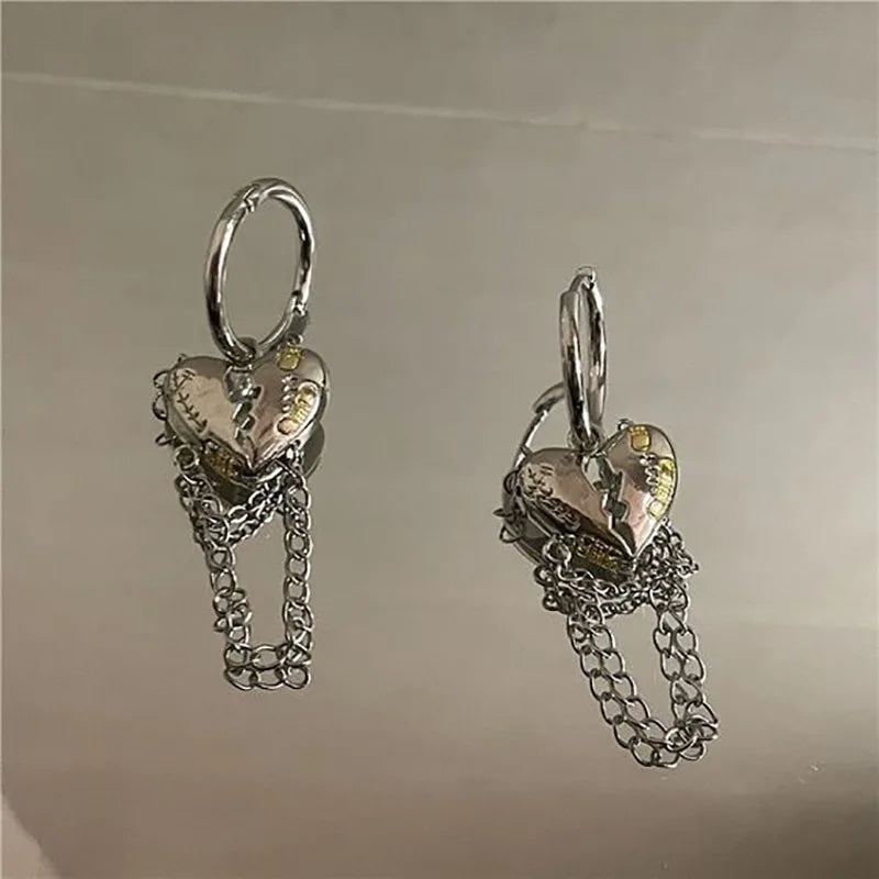 Y2K Irregular Liquid Earrings for Women Silver Color Hip-Hop Punk Fashion Geometric Earring Clip Girl 2024 Trendy Party Jewelry 