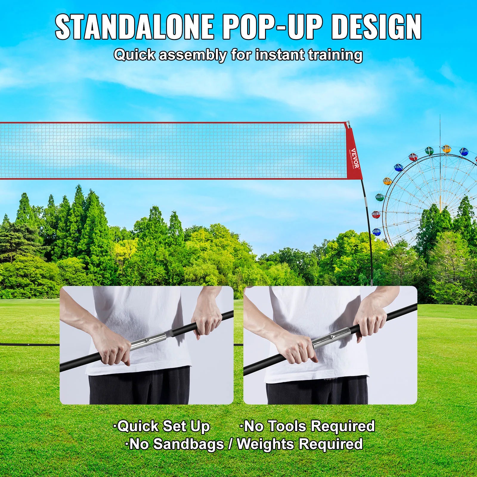 Portable Volleyball Net Set with Adjustable Height and Carry Bag