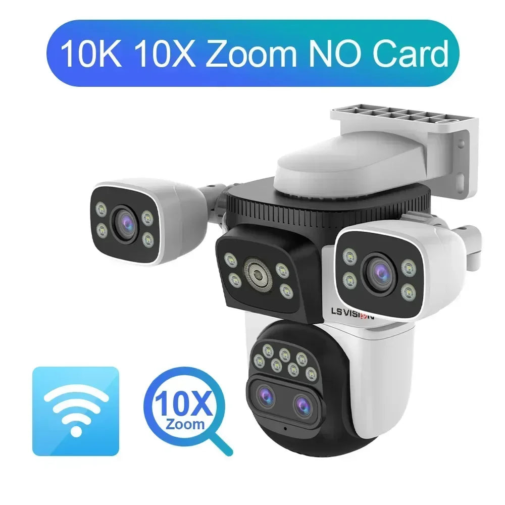 LS VISION 20MP Three Screens WiFi Security Camera Outdoor 10X Optical Zoom Four Lens Human Auto Tracking Waterproof CCTV Cameras 