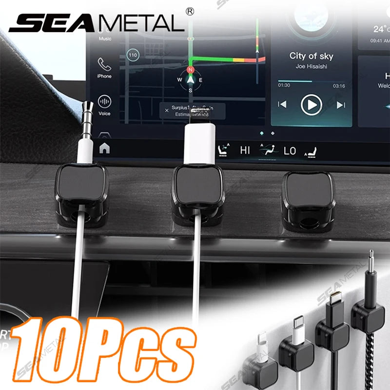 SEAMETAL 10Pcs Charging Cable Holder Self-Adhesive Magnetic Car Wire Organizers Smooth USB Cord Holder Universal for Car/Office