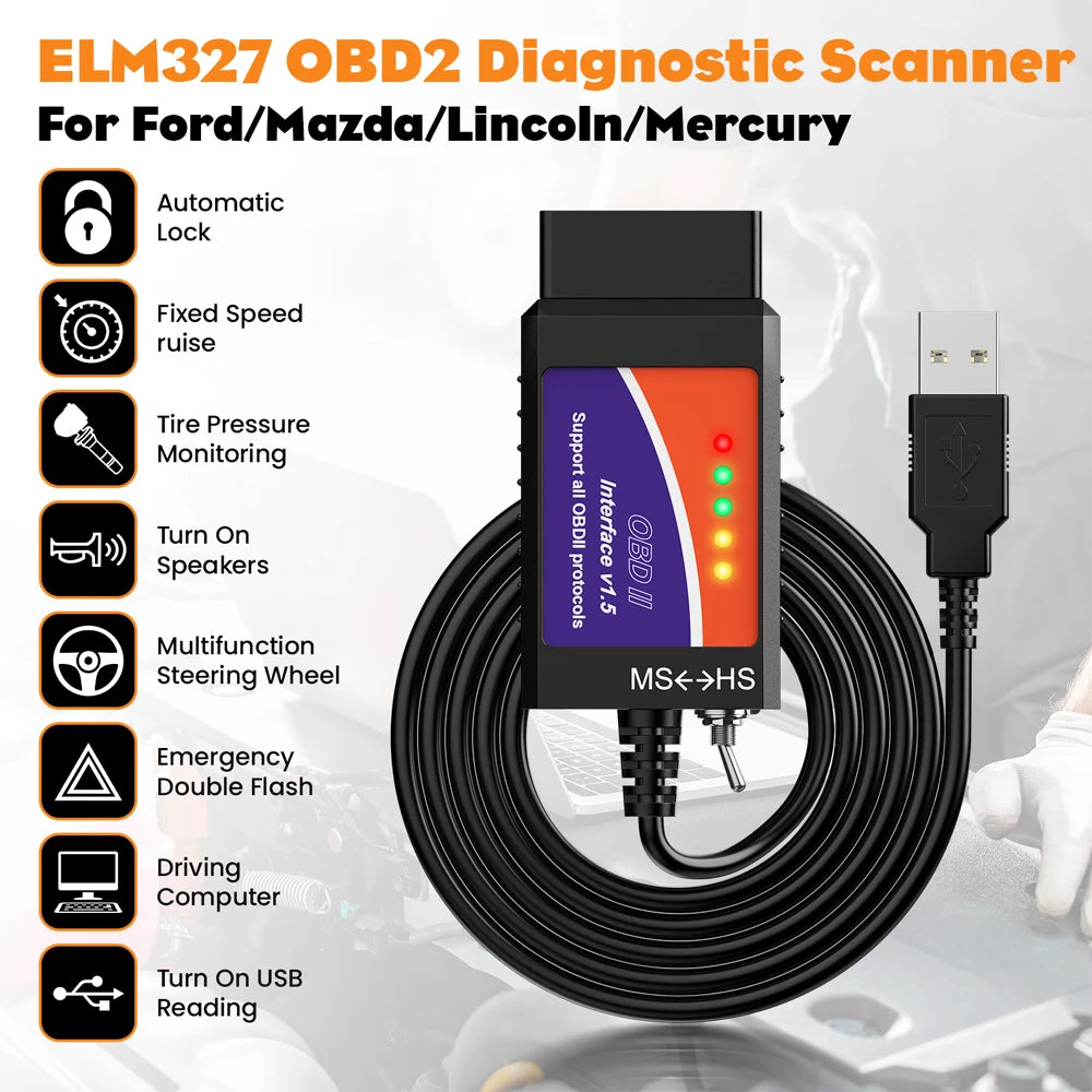 USB ELM327 OBD2 Adapter with HS/MS-CAN Switch