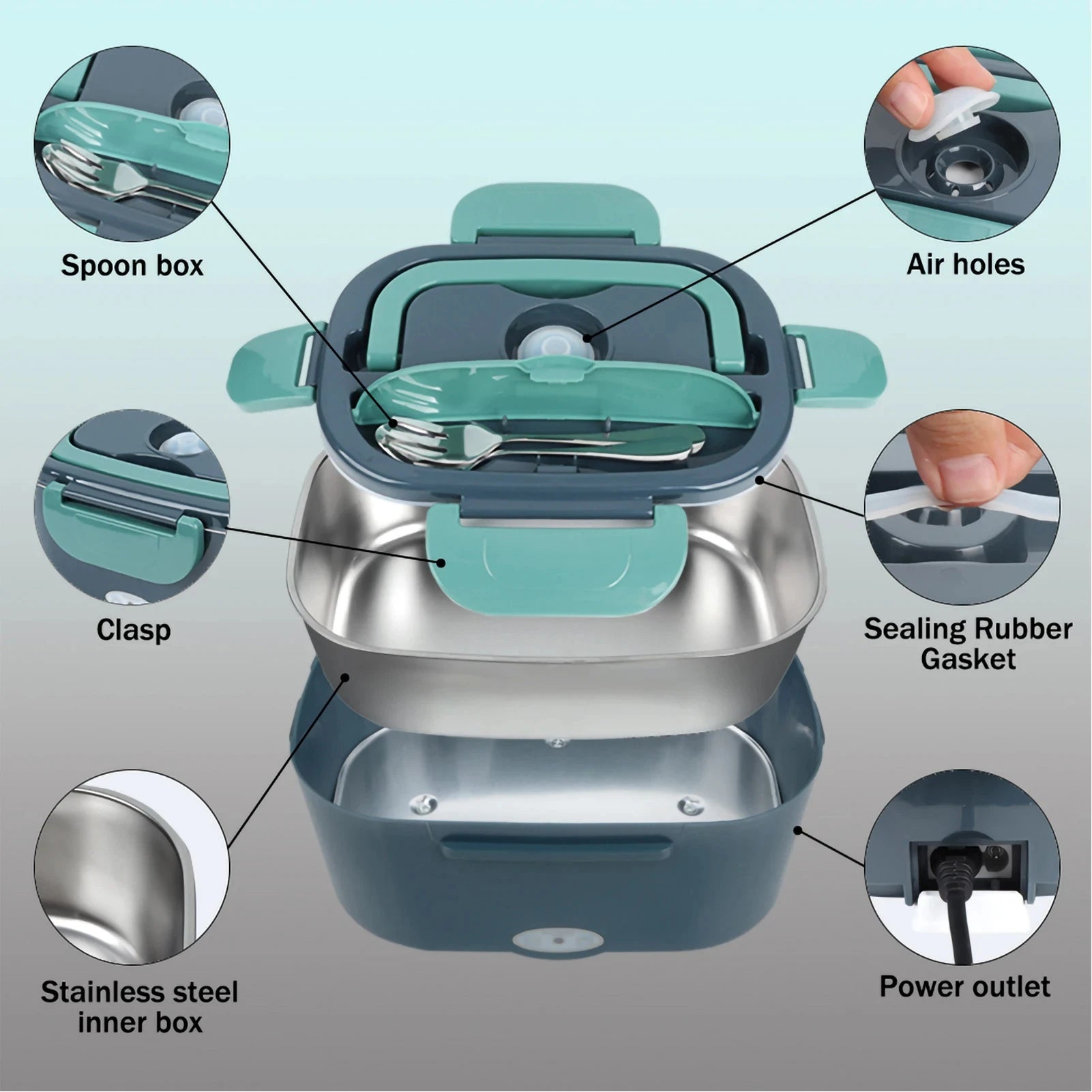 Microdata 1,5L 60W elektromos ebédtartó hordozható ételmelegítő