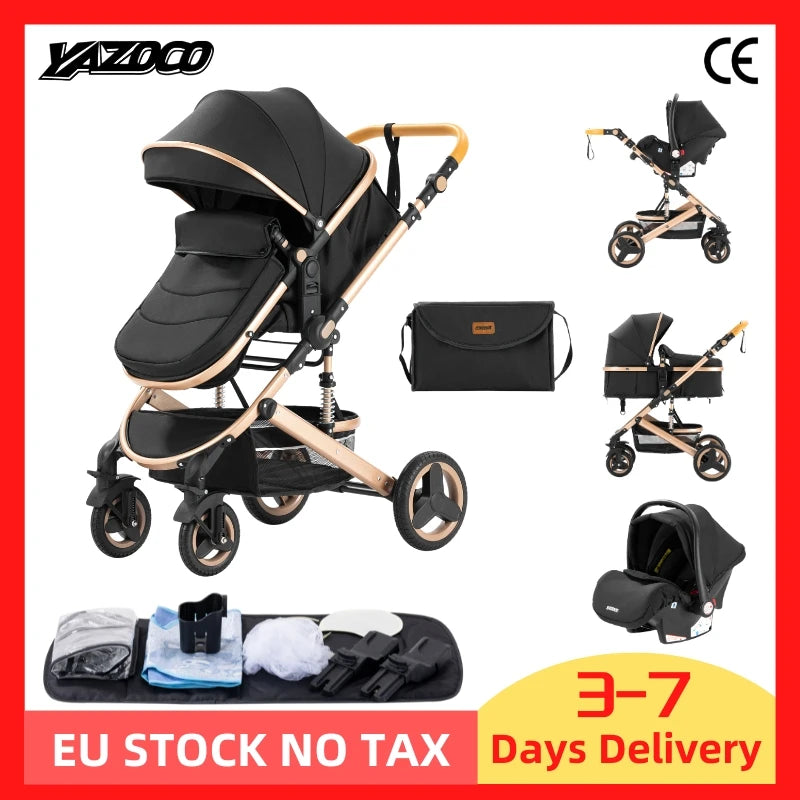 3-in-1 Luxurious Portable Baby Stroller with High Landscape Frame