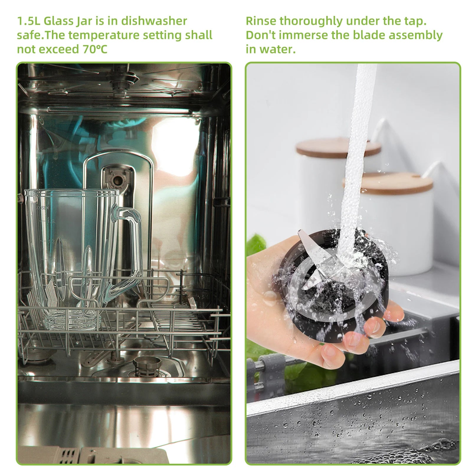 Liquidificador de 1300W com jarro de vidro de 1,5L e copo de viagem de 600ml