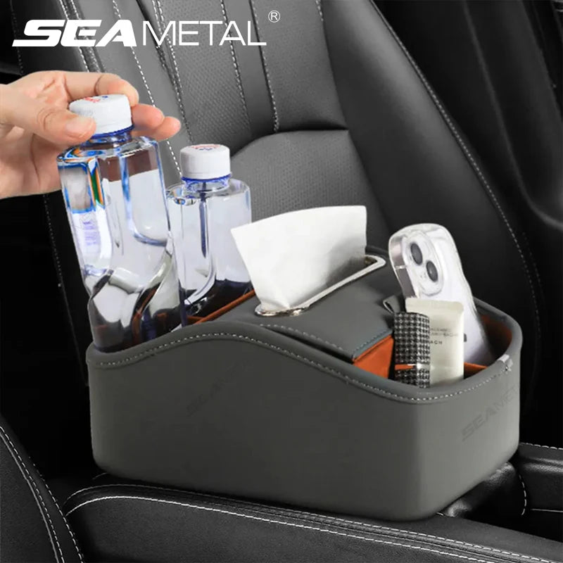 SEAMETAL 5 in 1 Storage Box Center Console Armrest Extension Organizer wtih Tissue Holder Cup Holder Universal Arm Rest Box