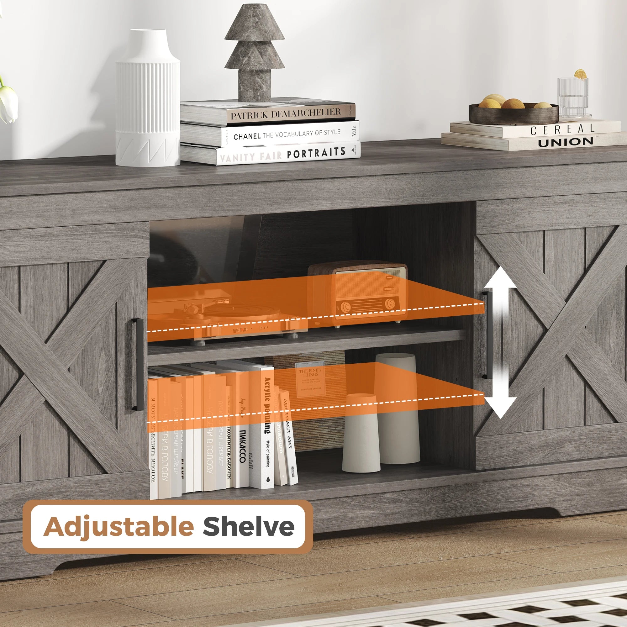 58-Inch Wooden TV Stand with Storage & Power for Up to 65” TVs