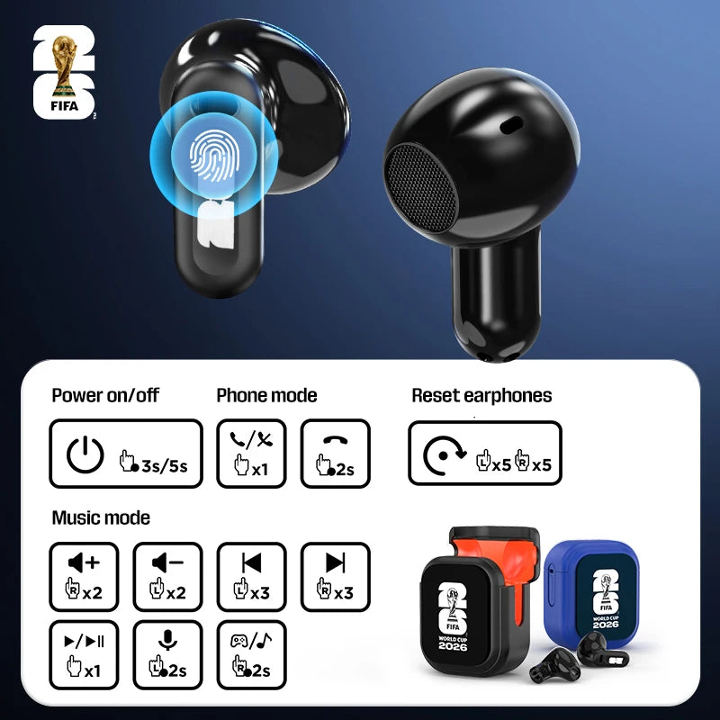 FIFA-F26E01 TWS Wireless Earbuds Bluetooth 6.0 ENC Noise Cancelling 42H Battery IPX5 Waterproof 30ms Low Latency HiFi Stereo Gaming Headphones with Mic