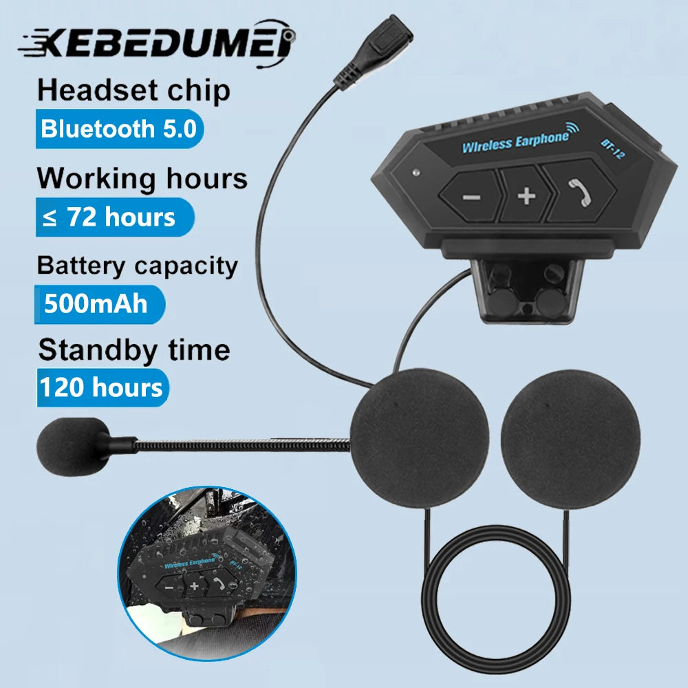 BT12 Motorcycle Helmet Headset Stereo Bluetooth Earphone Wireless Handsfree Mic Headphones Music Player For Motorbike Rider 