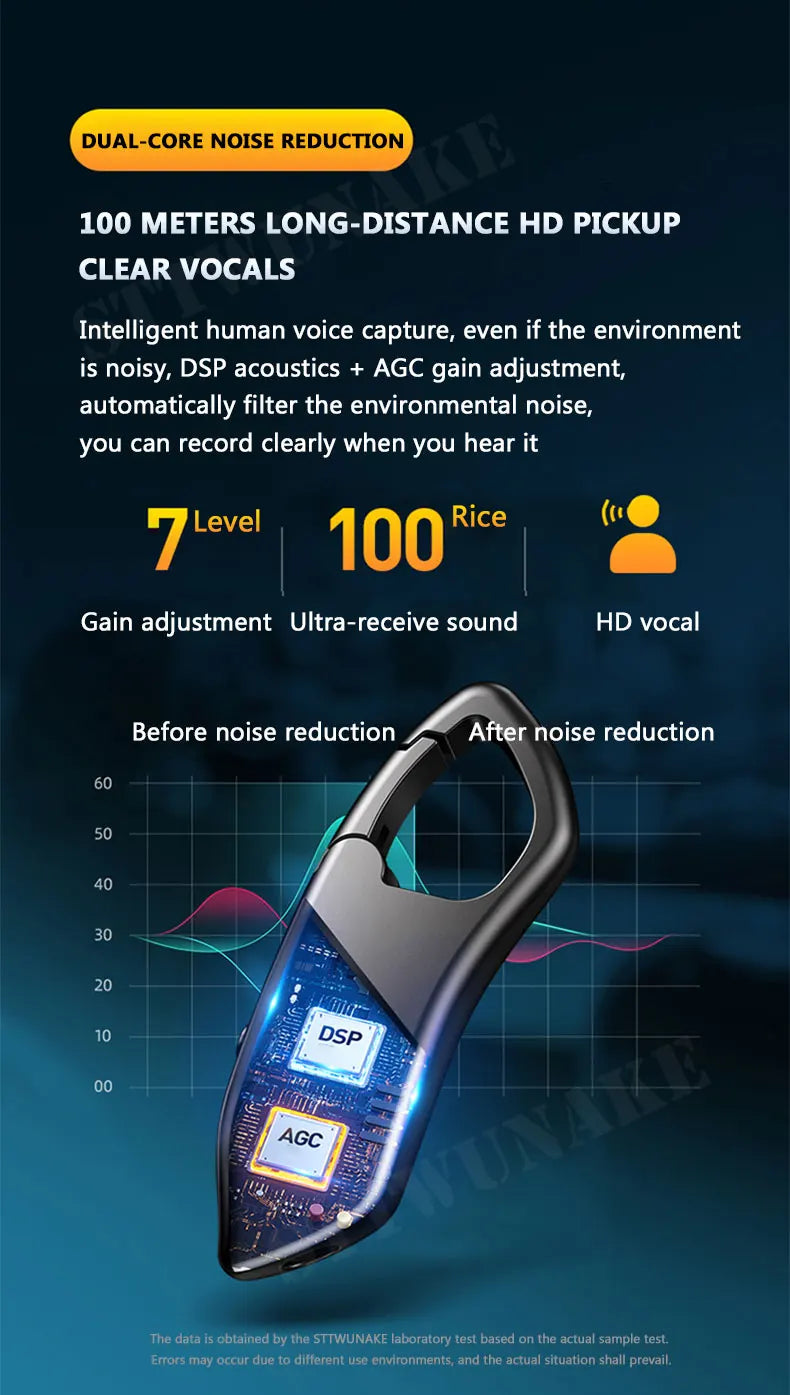 Mini Voice Activated Recorder Digital Audio Recording Keychain Device Wearable Sound Professional Micro Dictaphone STTWUNAKE 