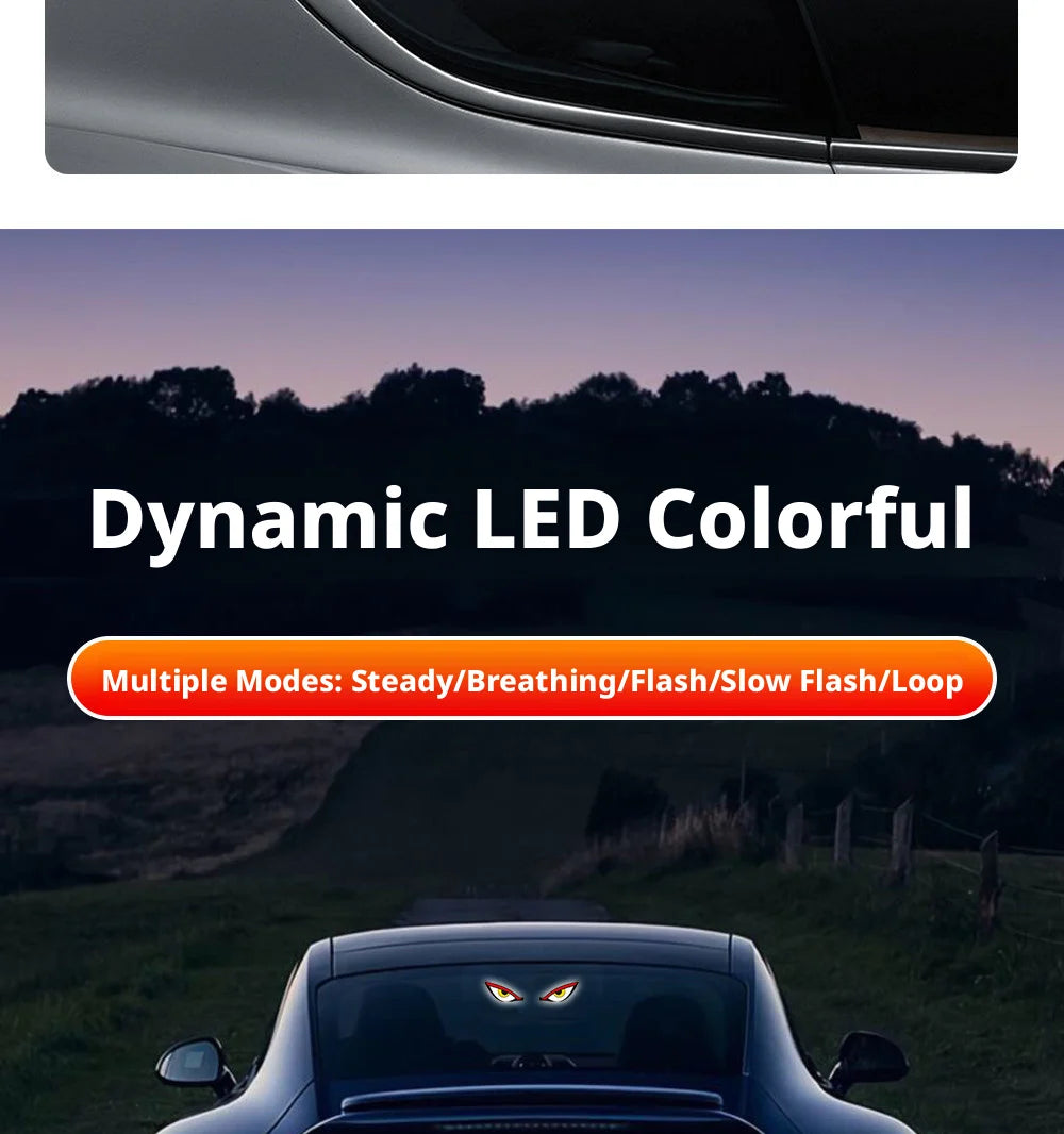 SEAMETAL Car Dynamic Expression Light Neon LED Solar Type-C Rechargeable Wireless Devil's Eyes Light Smart Sensor Universal Fit