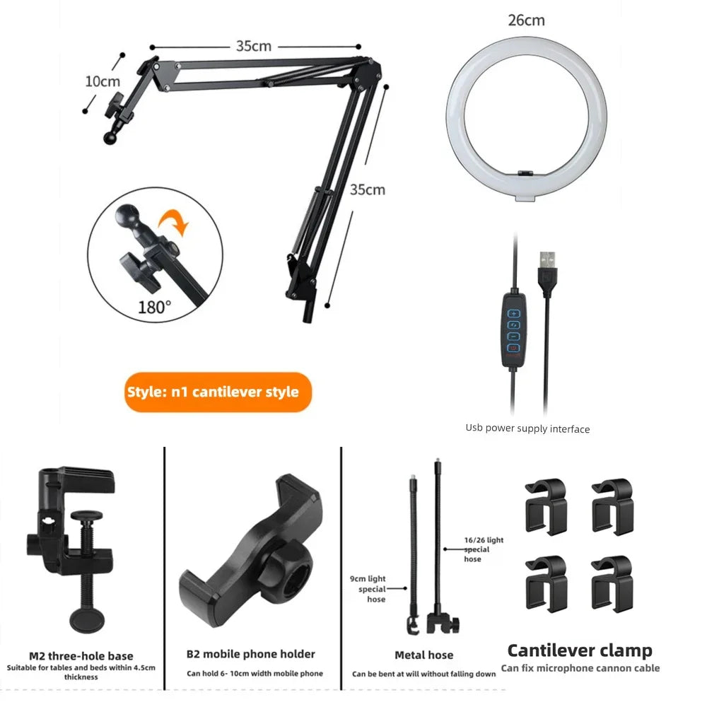 LED Phone live streaming Fill Light with Flexible Robotic Arm Phone Holder Fixed Shooting Recording Live Streaming Selfie Stick 