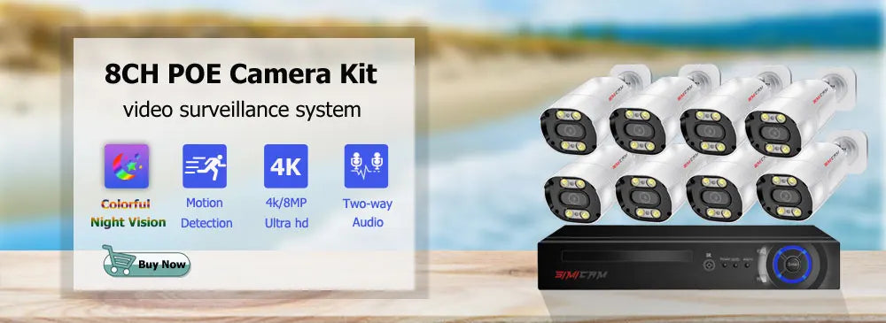 4K PoE IP-overvågningskamera med lyd, natkikker og vandtæt bullet-kamera
