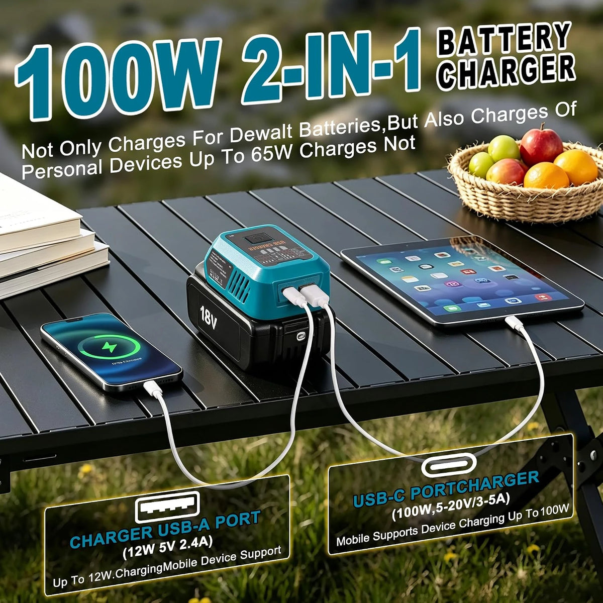 Adaptador carregador USB-C de 100W para baterias Makita de 18V