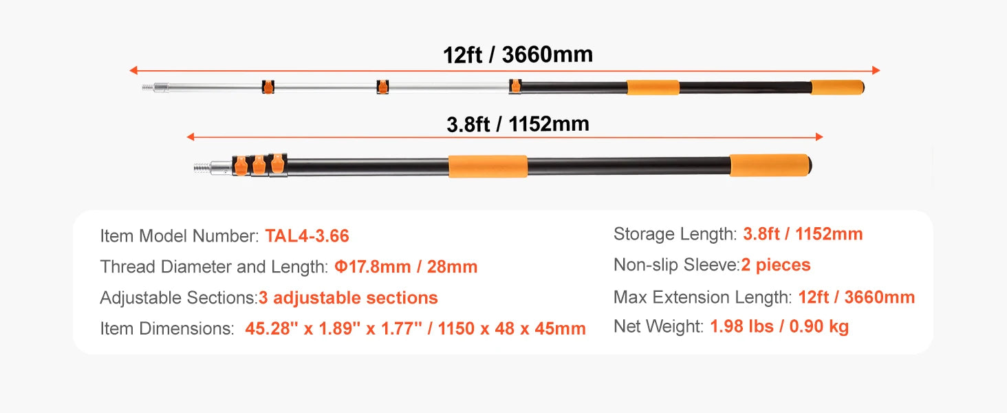 SucceBuy Telescopic Extension Pole Multi-Purpose Extendable Pole Sturdy Aluminum Alloy Paint Pole Extension Reach Roller Stick