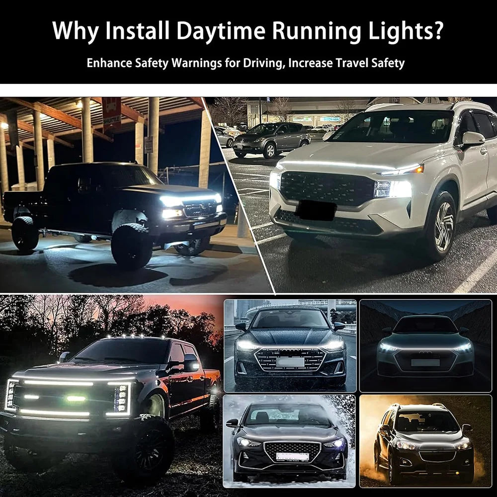 12 V fleksibel LED-strip til kørelys på bilens motorhjelm