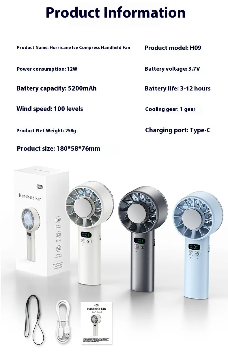 5200mAh Portable Mini Handheld Fan with LED Display and Cooling