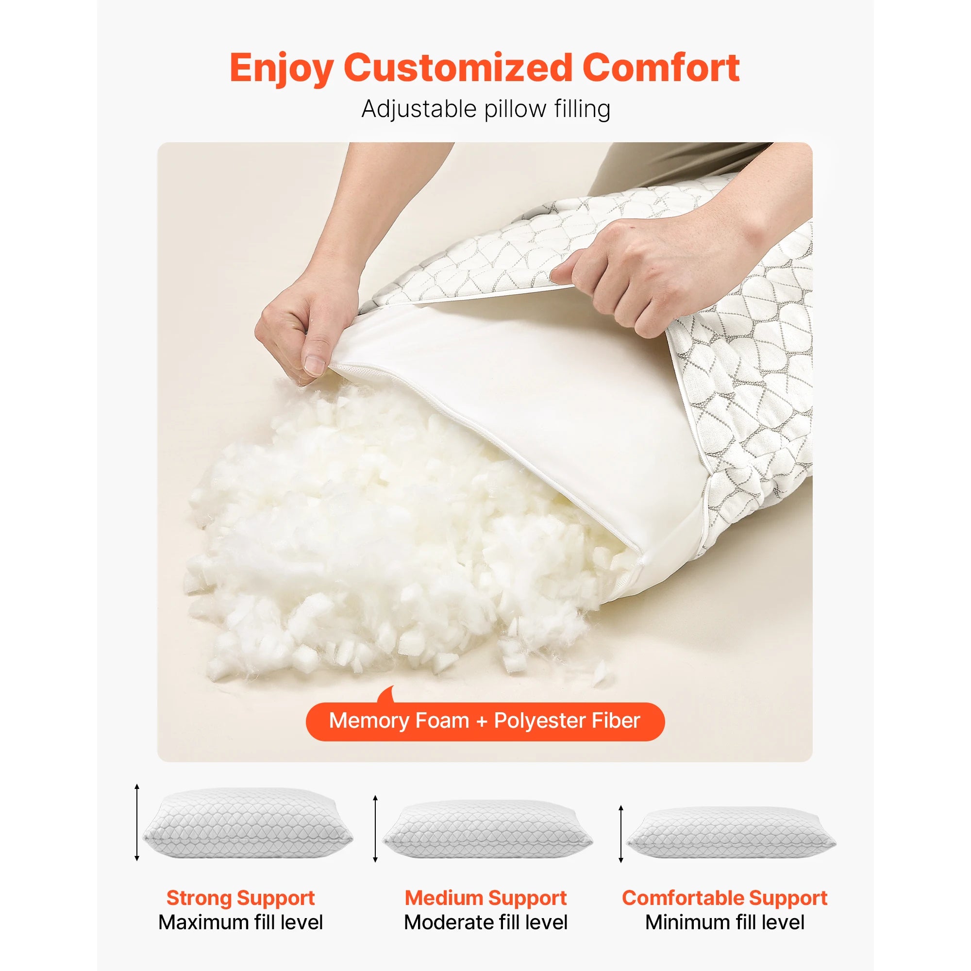 Almohada ajustable de espuma viscoelástica para cama, para soporte y comodidad del cuello