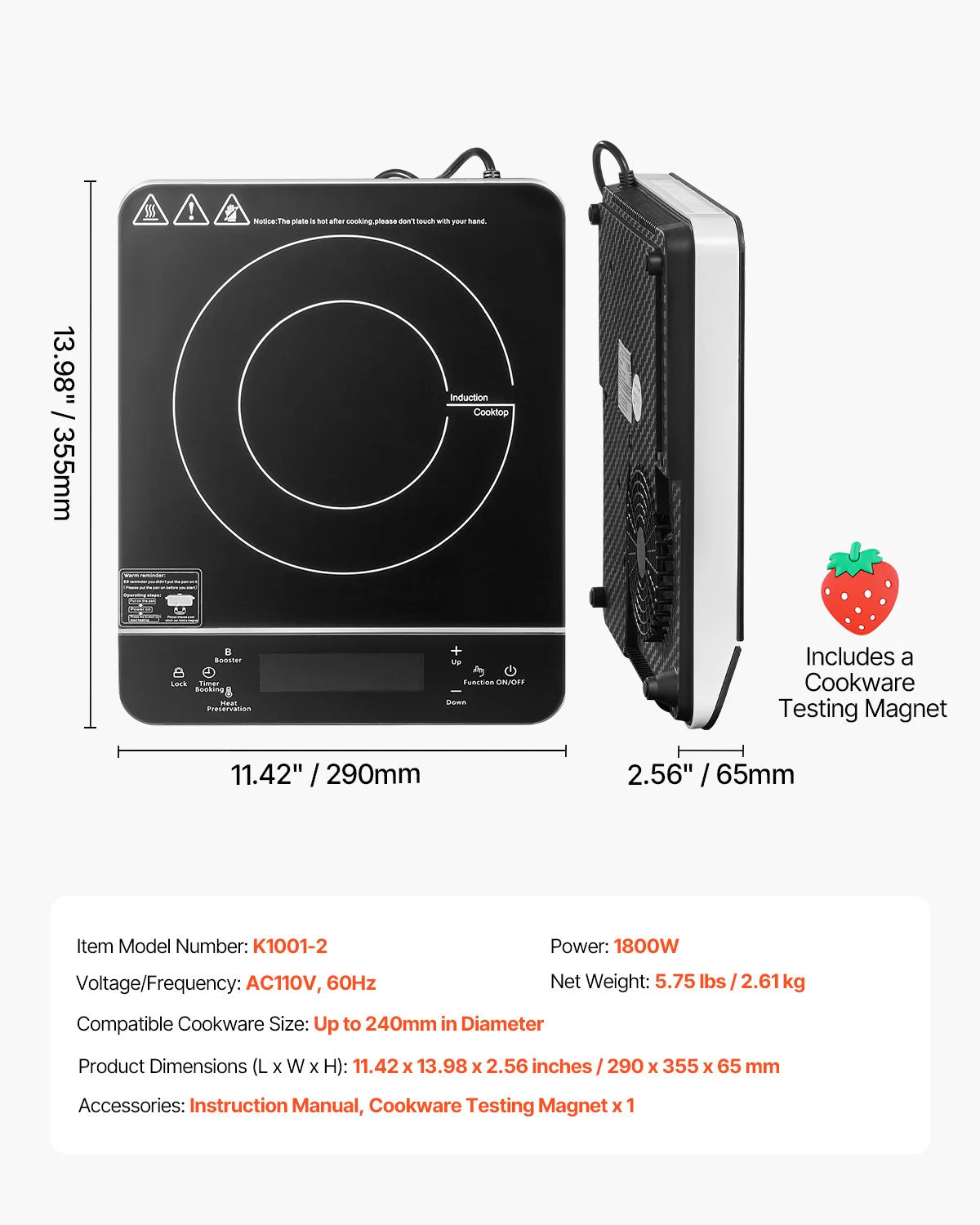 Portable Induction Cooktop 1500W with 9 Heat Levels & Timer
