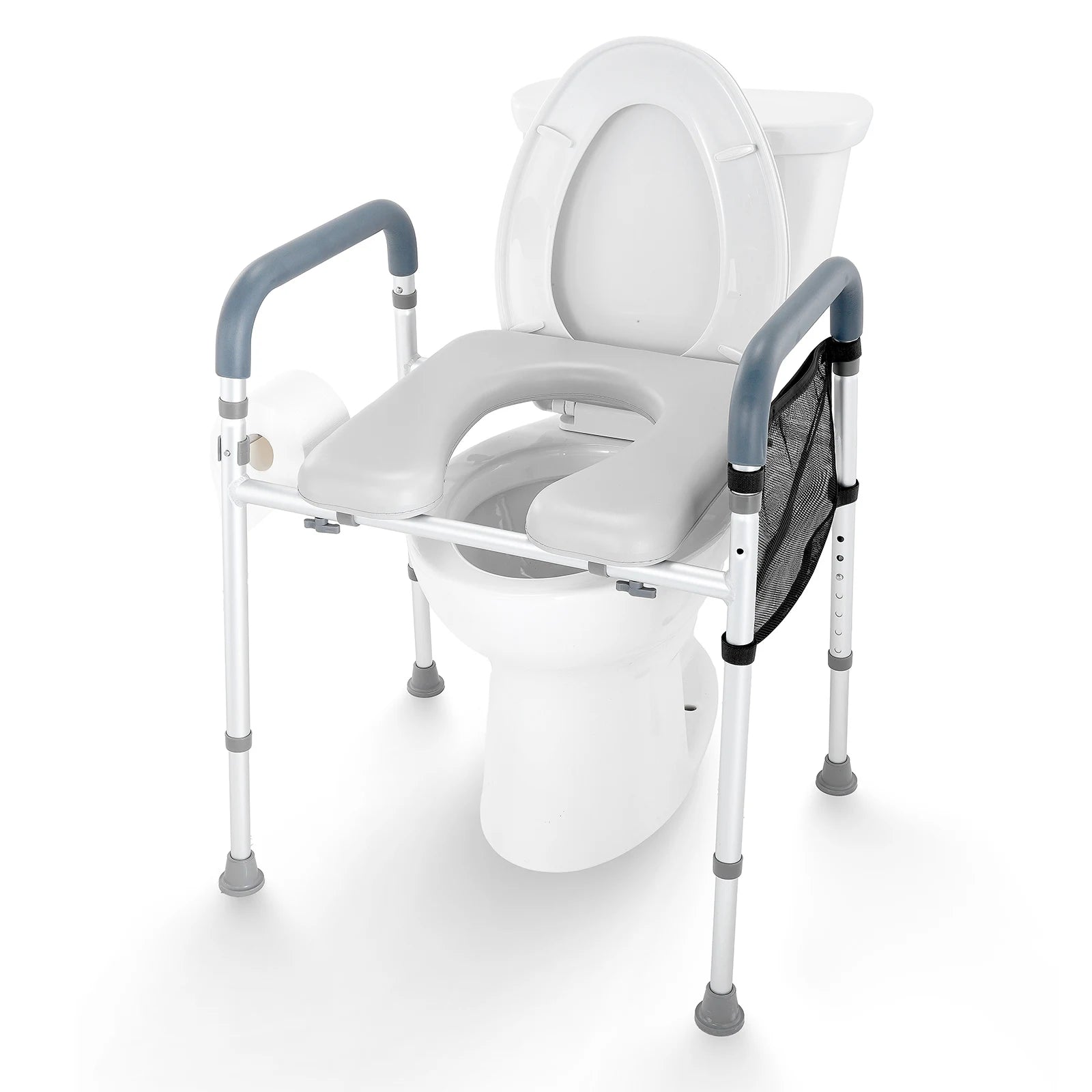 Adjustable Raised Toilet Seat with Padded Cushion & 350lb Support