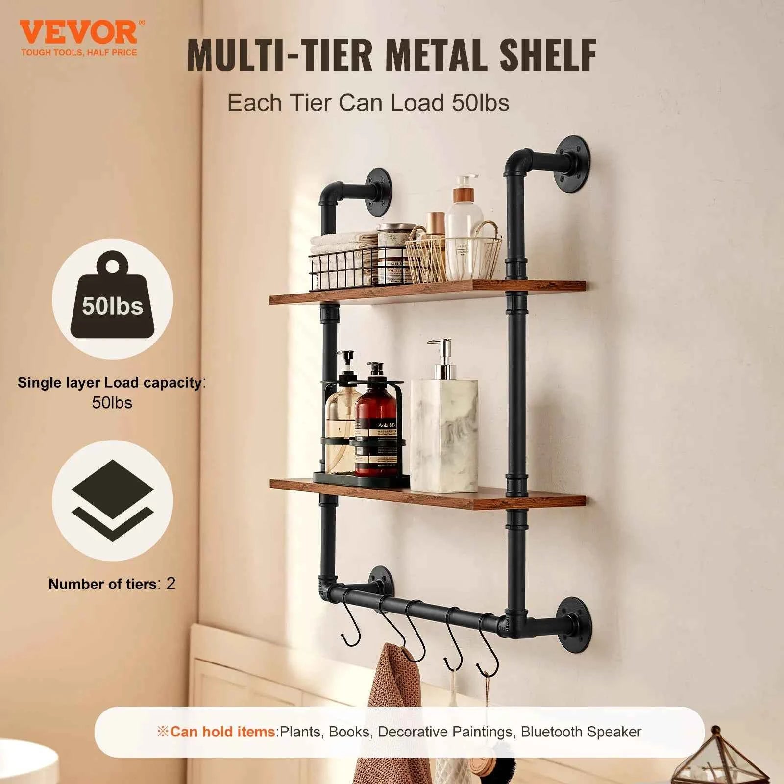 Industrial Pipe Wall Mount Floating Shelf Rack