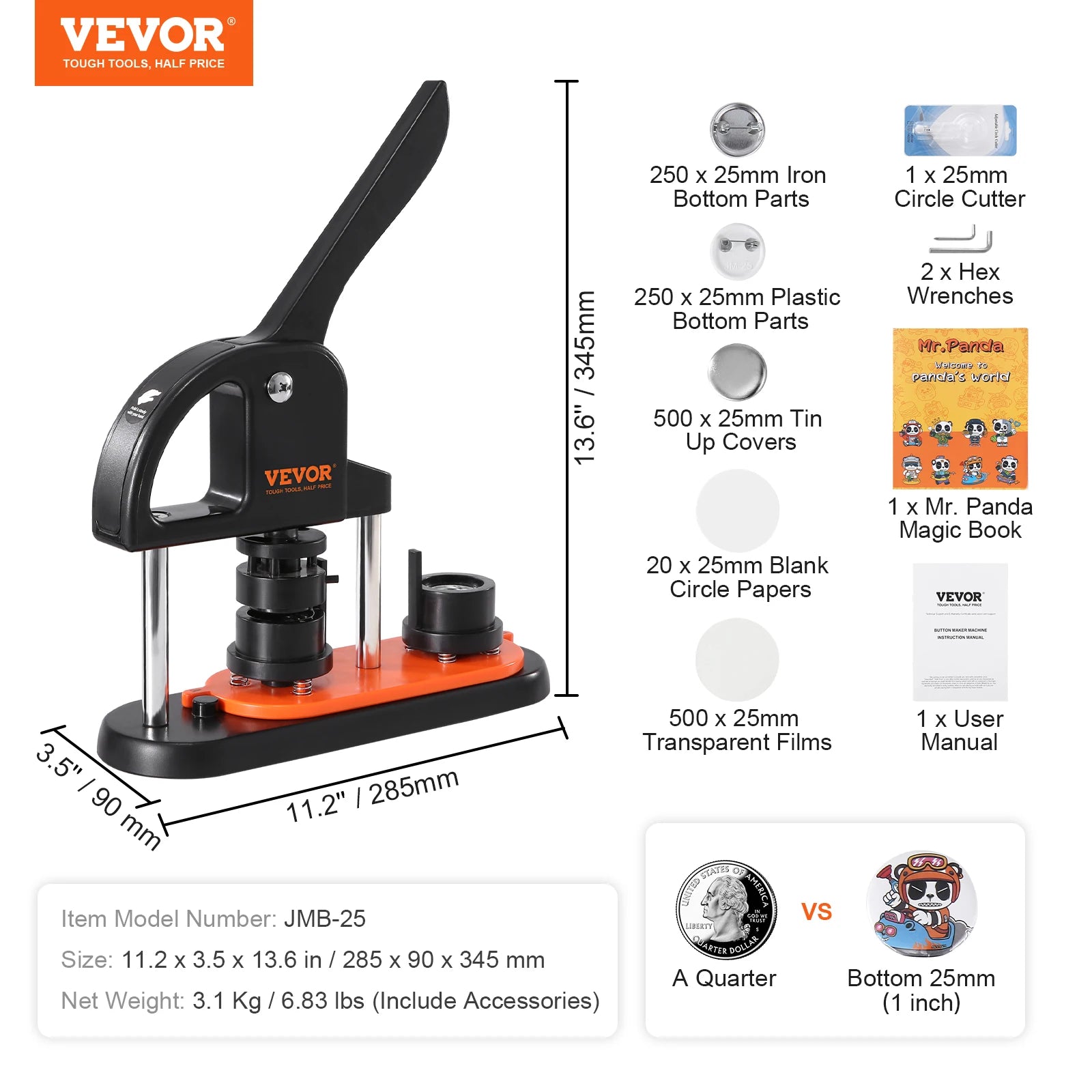 Button Maker Machine Kit with 25/32/58mm Molds & Accessories