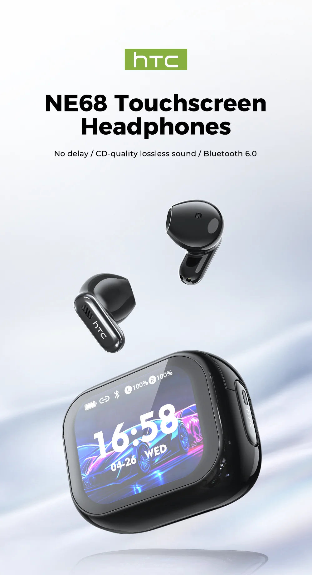 Smart AI Translator HTC NE68 Wireless Bluetooth Earphones With Mic Clear Sound Earbuds Low latency Translation 40Hrs Playback