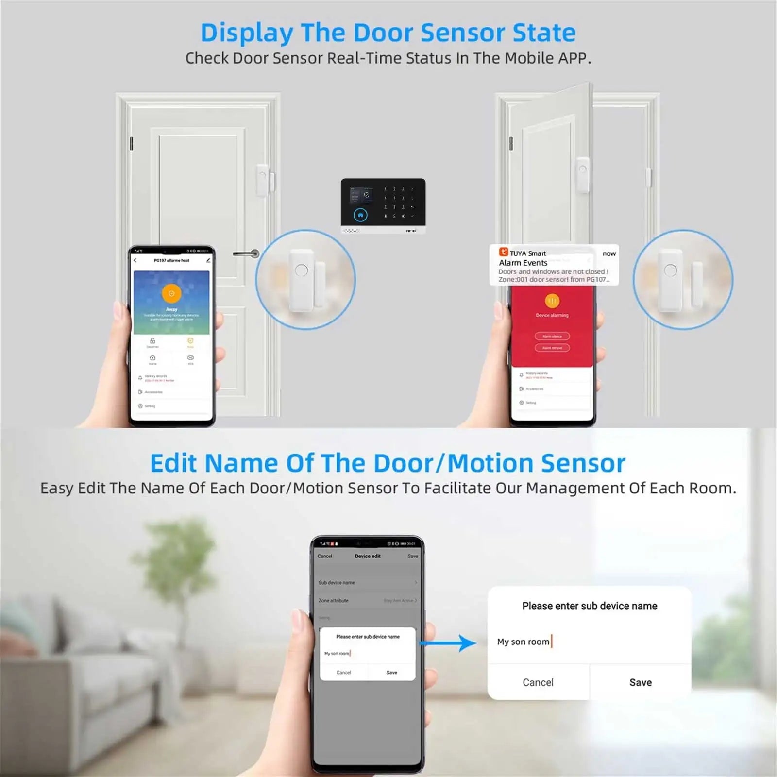 GauTone 433MHz Door Detector Wireless Home for Alarm System Alerts Window Sensor 
