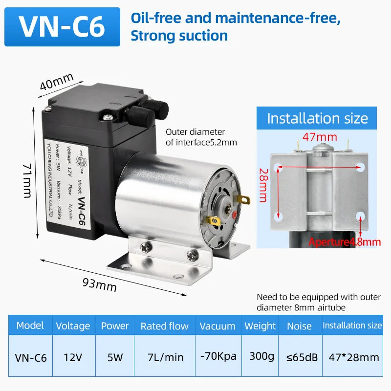 VN-C6 Mini Vacuum Pump - 12 or 24 V