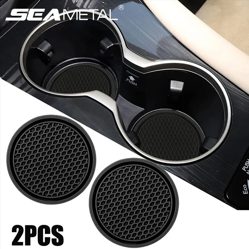 SEAMETAL 2Pcs Car Cup Coasters 7cm Universal Anti-Slip Cup Holder Mat Soft TPU Waterproof Auto Bottle Holder Insert Pads