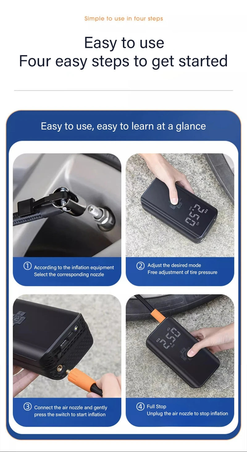 Wireless Air Compressor Portable Universal Electric Air Pump Tire Sensor Mini Inflatable Treasure for Car Motorcycle Basketball 