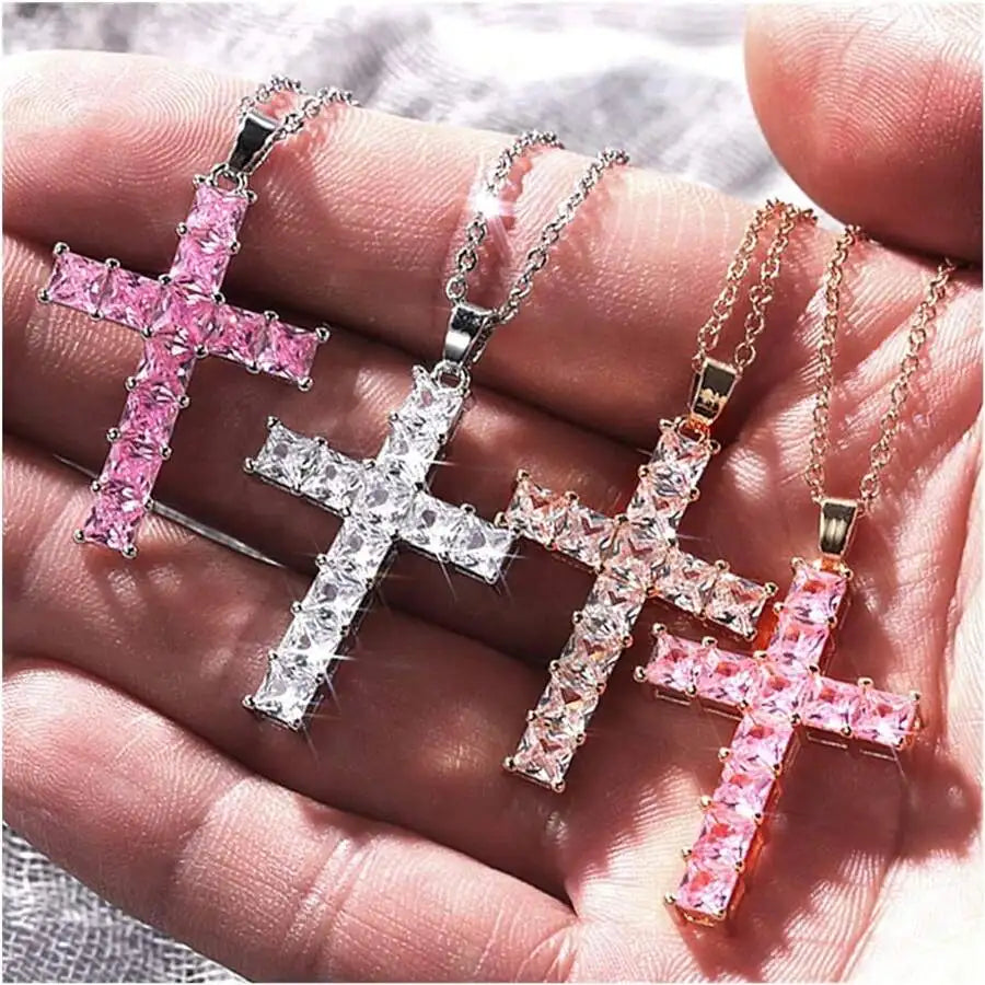New Fashion Necklaces Female Pendants Gold Multi Color Crystal Jesus Cross Pendant For Women Necklace Party Leisure Time Jewelry 